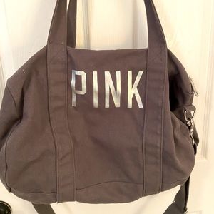 PINK Victoria Secret Duffle Bag Gray with Iridescent Letters